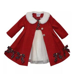 NWT Blueberi Boulevard Baby Girls Plaid Dress and Swing Coat 2 Piece Set 18M
